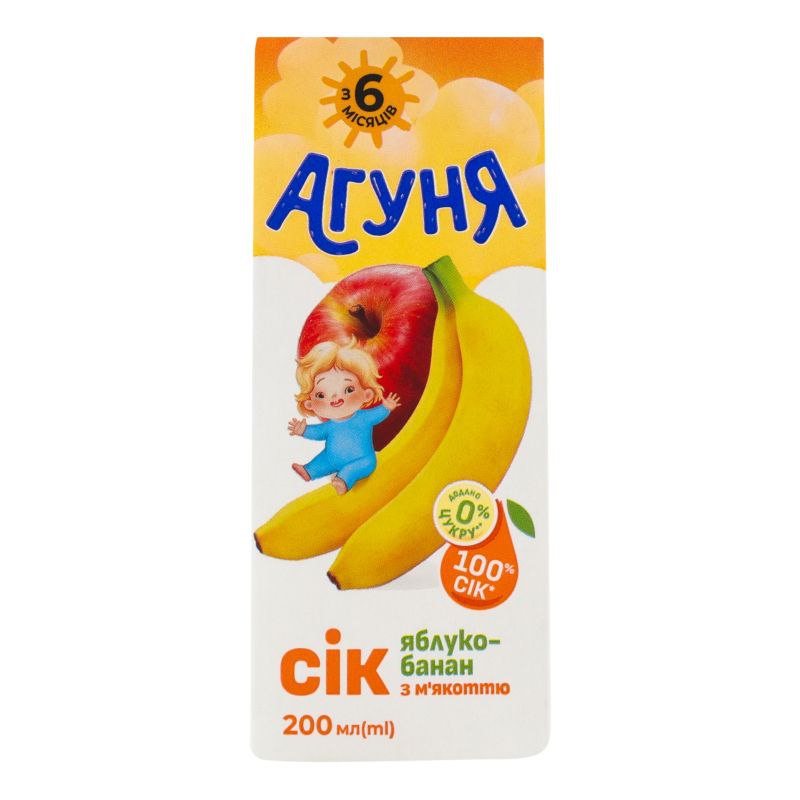 Сік Агуня Яблуко-Банан з м'якоттю 0.2 л тетра-пак